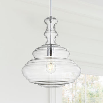 Bettina 13.37" Glass/Metal LED Pendant - JONATHAN Y